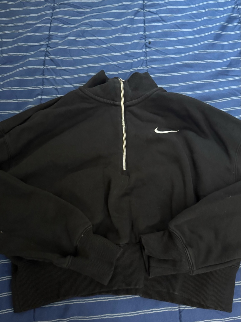 Nike women’s Black Quarter-Zip Sweatshirt with White Swoosh
